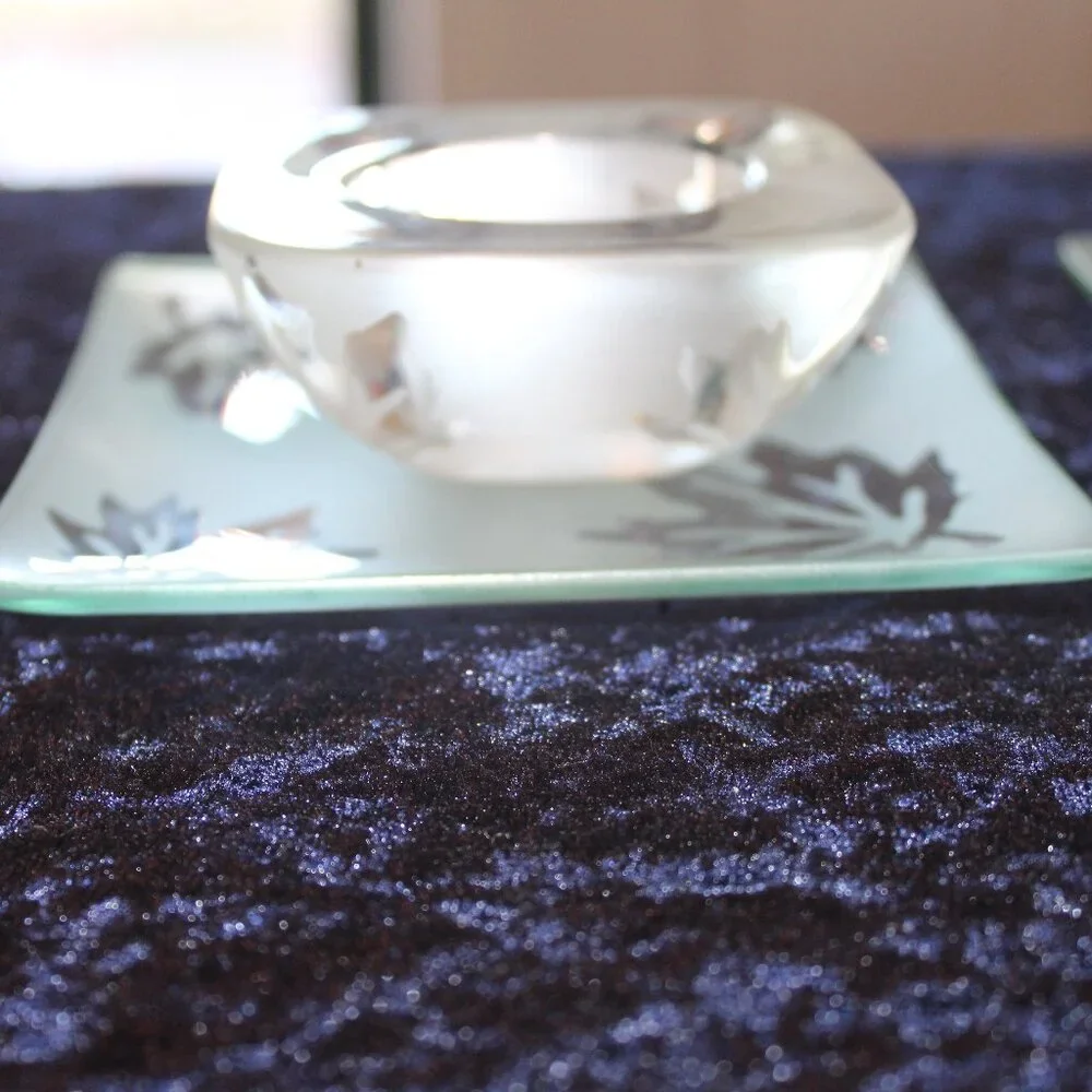 Frosted Glass Candle Holders, Leaf Pattern, Square Plates, and Votive Holders
